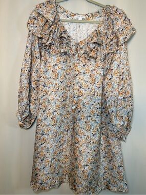 Liyan McAteer Cream Floral Ruffle Neck Dress